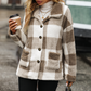 Pocket Plaid Turn Down Collar Coat