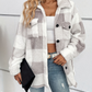 Button Plaid Turn Down Collar Coat