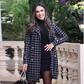 Double-Breasted Plaid Print Longline Coat