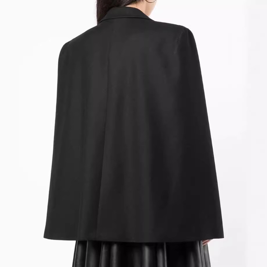 Black Satin Patchwork Cape-Style Long Coat