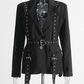 Studded Decorative Belt Waist Blazer Coat