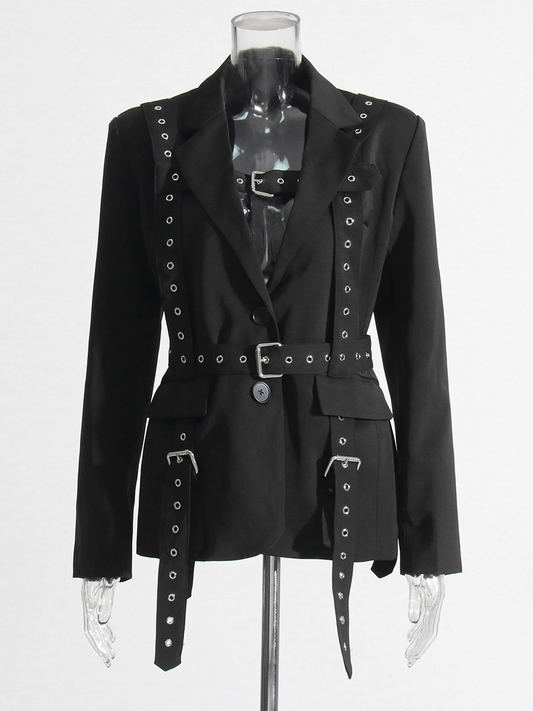 Studded Decorative Belt Waist Blazer Coat