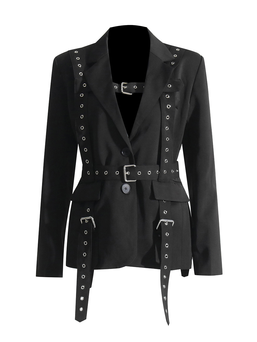 Studded Decorative Belt Waist Blazer Coat