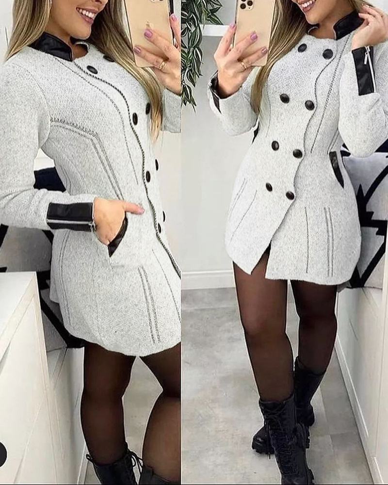 Contrast Paneled Pocket Design Buttoned Coat