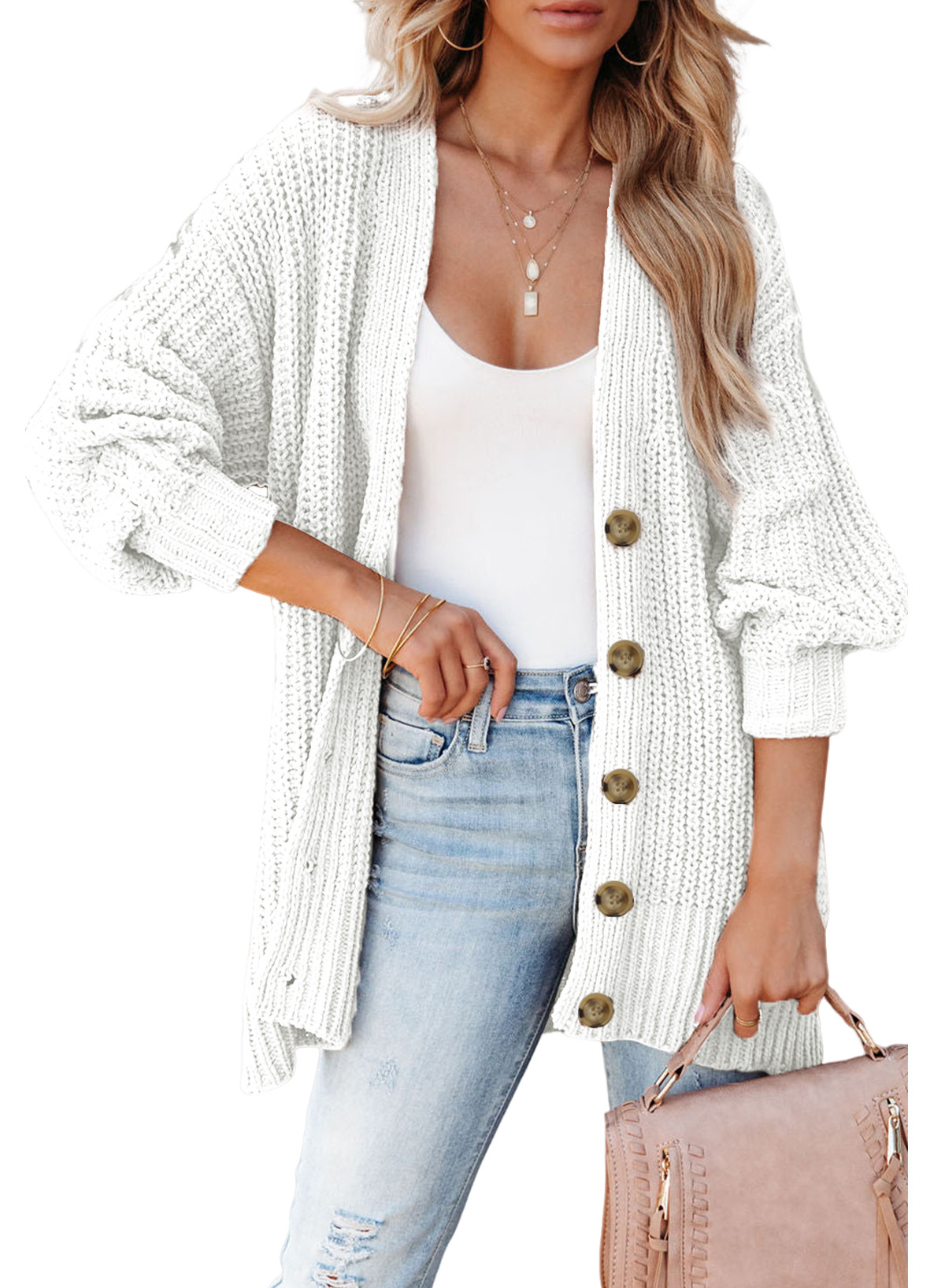 Long Sleeve Cable Knit Button Front Sweater