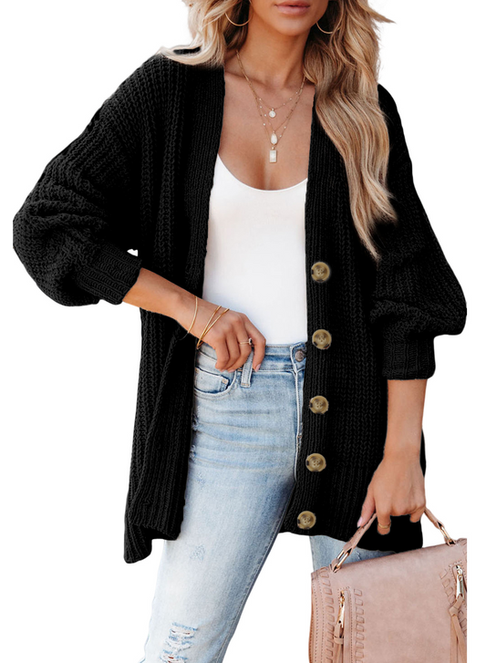 Long Sleeve Cable Knit Button Front Sweater