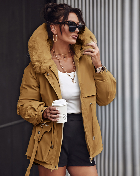 Faux Fur Hooded Cargo Parka Coat