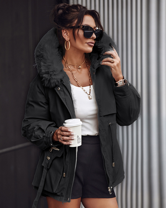 Faux Fur Hooded Cargo Parka Coat