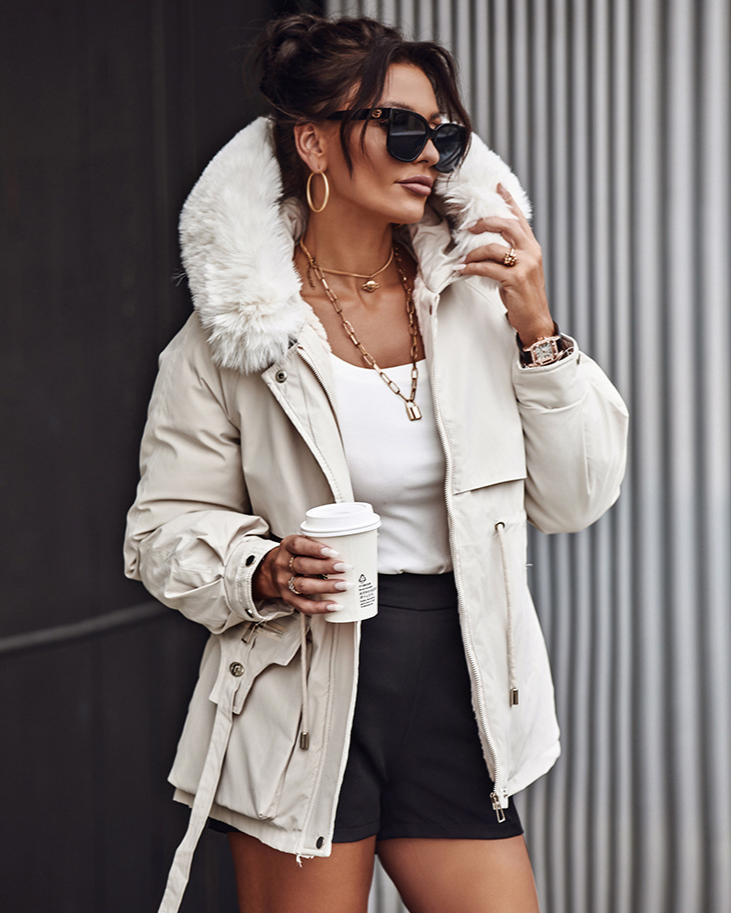 Faux Fur Hooded Cargo Parka Coat