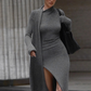 Mock Neck Wrap Ruched Long Sleeve Slit Maxi Dress