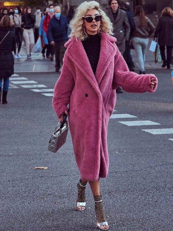 Faux Fur Lapel Long Sleeves Coat