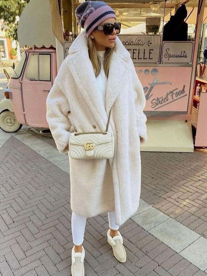 Faux Fur Lapel Long Sleeves Coat