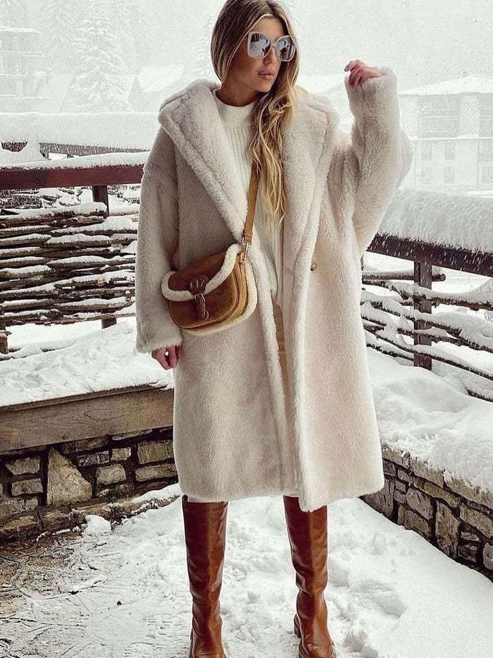 Faux Fur Lapel Long Sleeves Coat