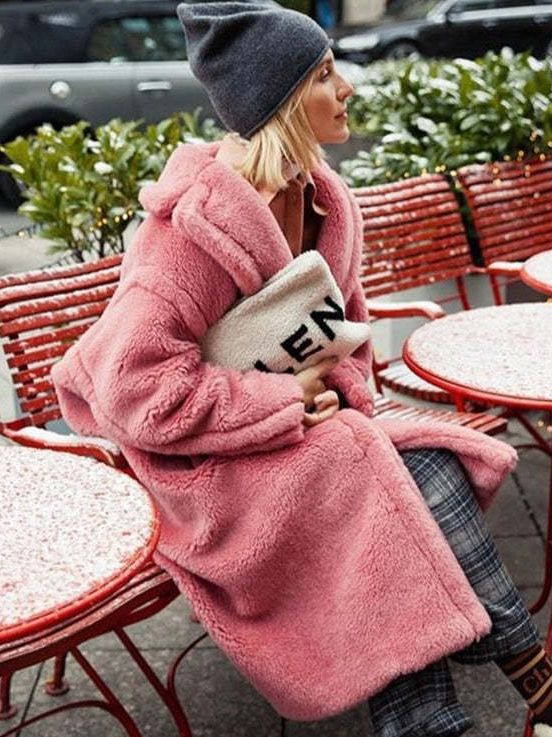 Faux Fur Lapel Long Sleeves Coat