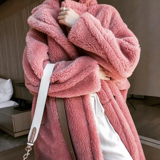 Long Faux Fur Lapel Coat