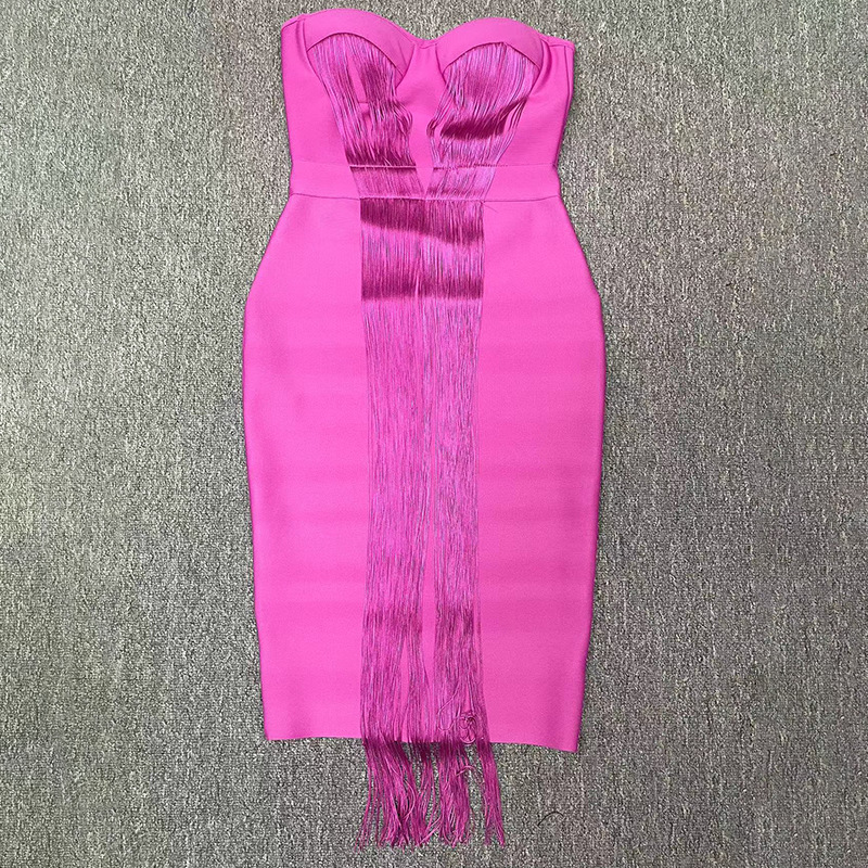 Strapless Sleeveless Tassels Midi Bandage Dress