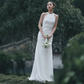 Column Ruched Halter Sleeveless Sweep Train Wedding Dress