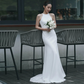 Column Ruched Halter Sleeveless Sweep Train Wedding Dress