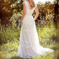 A-Line Lace V-neck Ruched Short Sleeves Floor-Length Wedding Dress