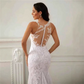 Column Lace Scoop Sleeveless Court Train Wedding Dress