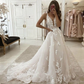 Princess Tulle V-neck Sleeveless Applique Floor-Length Wedding Dress