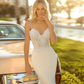 Mermaid Stretch Crepe Applique Spaghetti Straps Sleeveless Court Train Wedding Dress