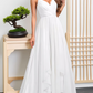A-Line Organza Ruffles V-neck Sleeveless Court Train Wedding Dress