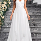 A-Line Organza Ruffles V-neck Sleeveless Court Train Wedding Dress