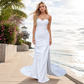 Column Stretch Crepe Ruched Sweetheart Sleeveless Sweep Train Wedding Dress