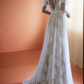 A-Line Lace V-neck Short Sleeves Sweep Train Wedding Dress