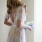 A-Line Lace V-neck Short Sleeves Sweep Train Wedding Dress