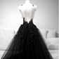 Elegant A-Line Backless Deep V-Neck Ball Gown with Appliques