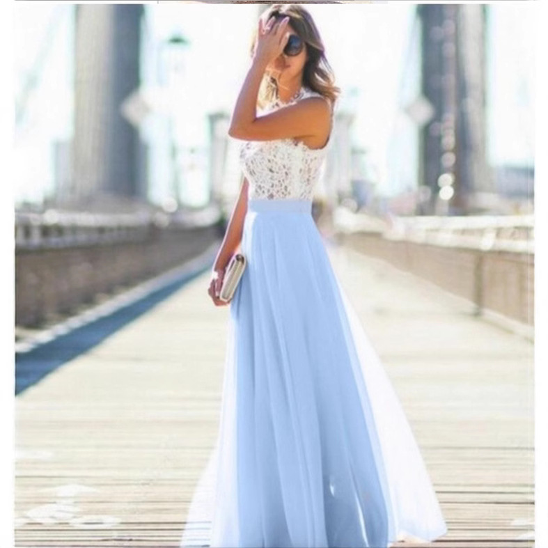 Lace Long Sleeveless Prom Dress Chiffon Floor Length