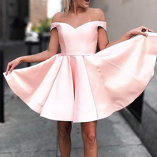 Vintage Satin Off-the-shoulder A-Line Sleeveless Homecoming Dress