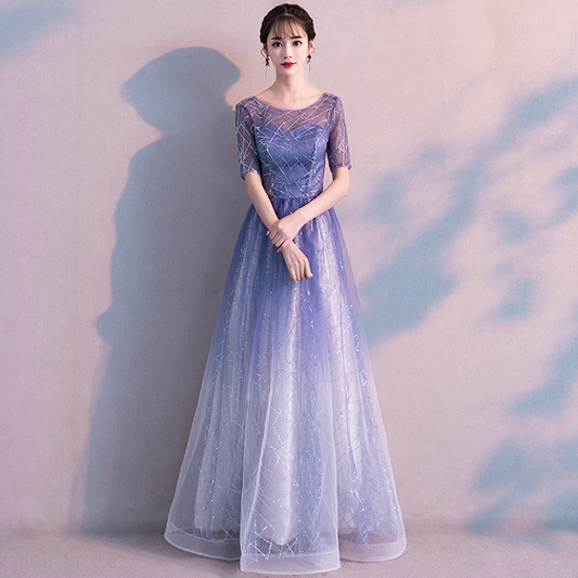 Tulle Bateau A Line Prom Dress With Sequins