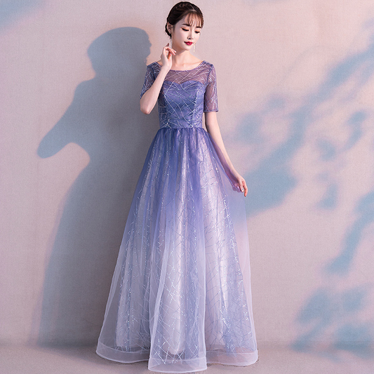 Tulle Bateau A Line Prom Dress With Sequins