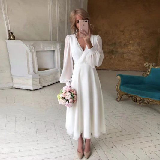 Elegant Long Sleeve Casual Summer Wedding Dress