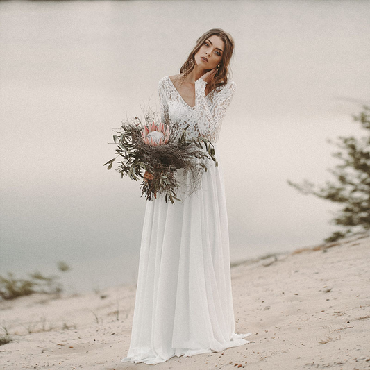 Flowy A-line V-Neck Chiffon Wedding Dress