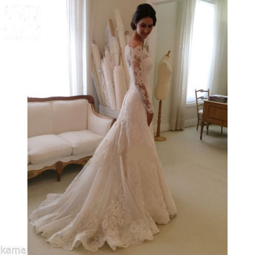 Modest Vintage Mermaid Boho Lace Sleeved Wedding Dress