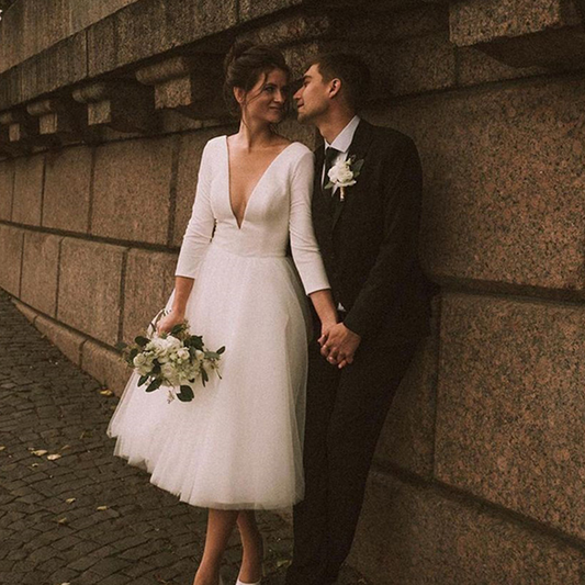 Vintage Summer Casual 3/4 Long Sleeve Wedding Dress