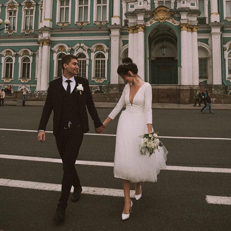 Vintage Summer Casual 3/4 Long Sleeve Wedding Dress
