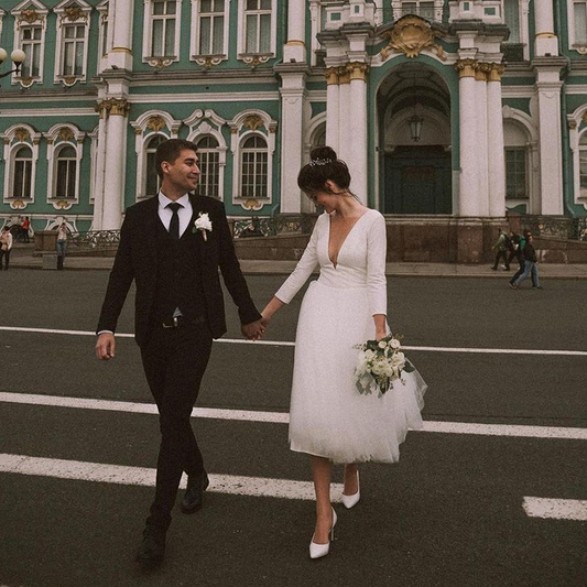 Vintage Summer Casual 3/4 Long Sleeve Wedding Dress