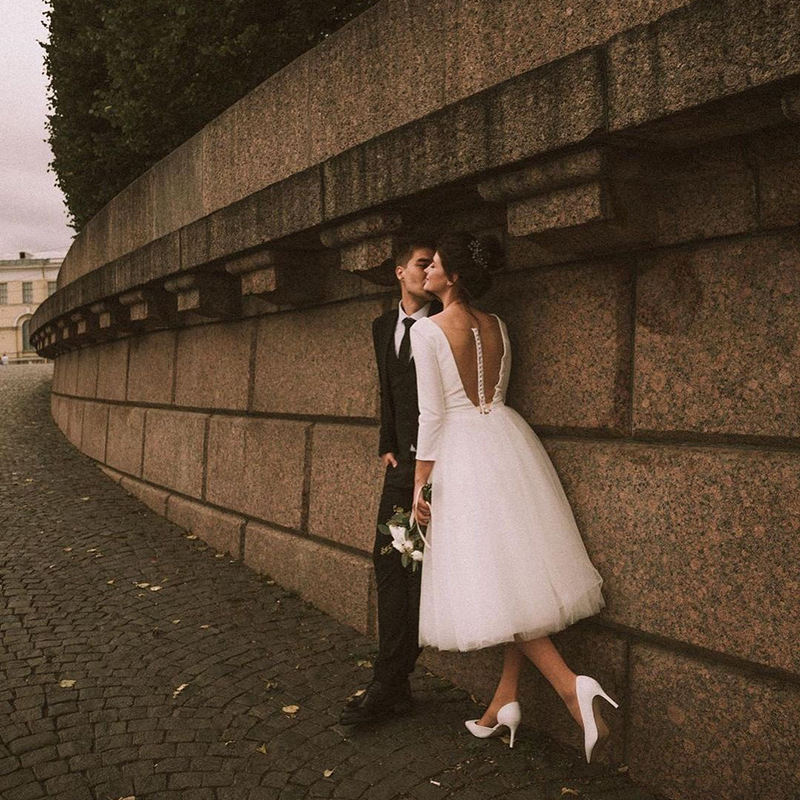 Vintage Summer Casual 3/4 Long Sleeve Wedding Dress
