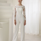 Long Sleeve Two Piece Jumpsuit Pants Lace Wedding Dress