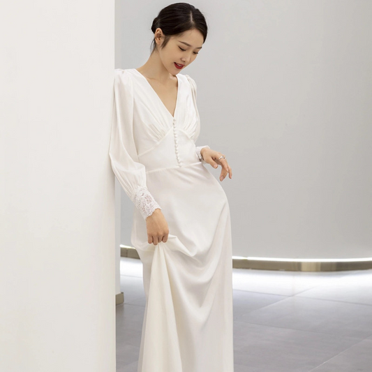 Elegant A-Line Long Sleeve Wedding Dress
