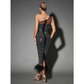 Bowie Mesh Diamond Feather Bandage Party Dress