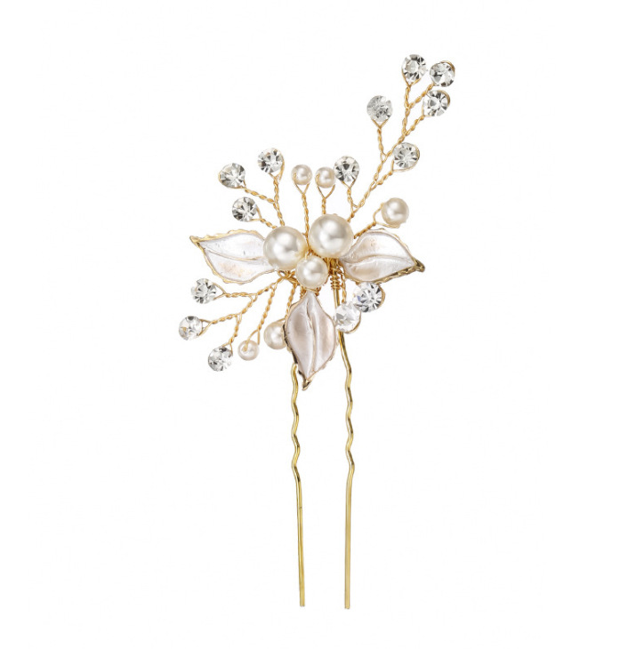 Ivory Leaves and Pearl Wedding Hair Pin