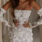 Strapless Long Sleeves Short Flower Lace Wedding Dress