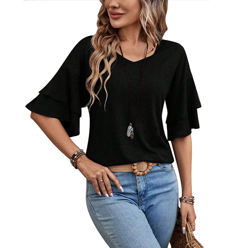 V Neck Double Layer Sleeves T-Shirt