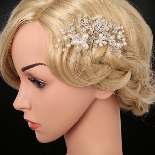 White Leaf & Pearl Detailing Bridal Hair Comb